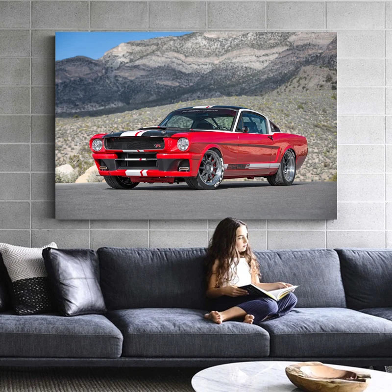 Класическия Ford Mustang Muscle Car Тунинг на Червен Автомобил Тапети Плакати и Щампи Стенно Изкуство Платно на Картина За вашия интериор Дневна 0
