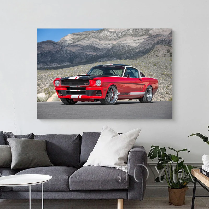 Класическия Ford Mustang Muscle Car Тунинг на Червен Автомобил Тапети Плакати и Щампи Стенно Изкуство Платно на Картина За вашия интериор Дневна 1