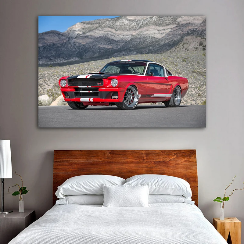 Класическия Ford Mustang Muscle Car Тунинг на Червен Автомобил Тапети Плакати и Щампи Стенно Изкуство Платно на Картина За вашия интериор Дневна 3