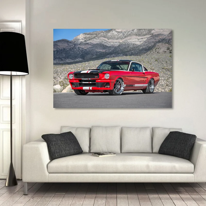 Класическия Ford Mustang Muscle Car Тунинг на Червен Автомобил Тапети Плакати и Щампи Стенно Изкуство Платно на Картина За вашия интериор Дневна 4