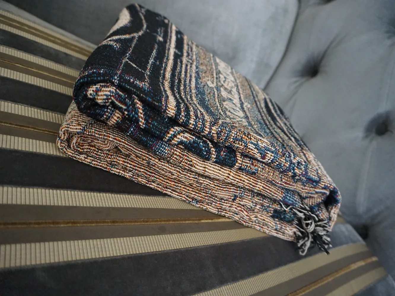 Изтъркан луксозен влак памук ретро килим, дебел селски стил разтегателен одеало каре воал дневна спалня Войлочный гоблен 3