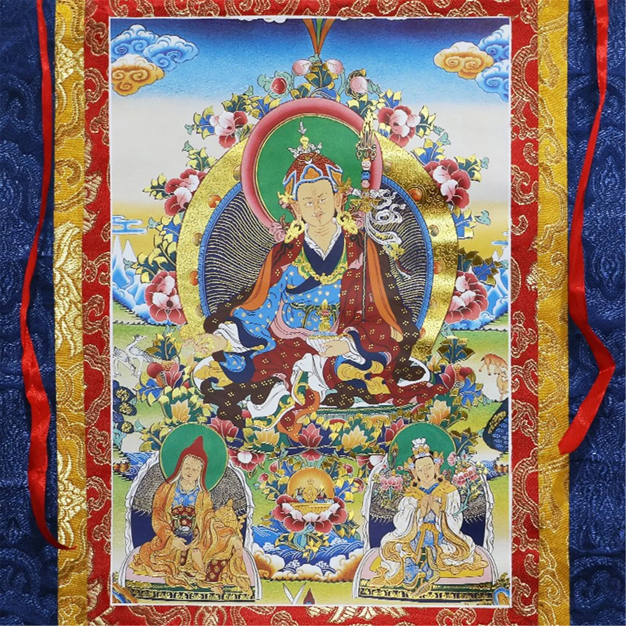 Гандханра Тибетския будизъм Портрет Тангки, Роден в Лотосе, Гуру Ринпоче, Тисненая Парчовая живопис, Тантра будистки подарък, Домашен декор 1