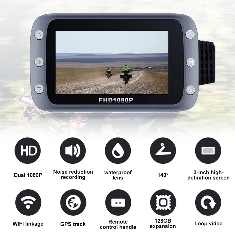 GreenYi WiFi Видеорекордер За Мотоциклет Dash Cam 1080P + 1080P Full HD Предна Камера за Задно виждане-Водоустойчива Мотоциклетът Камера, GPS Дървар Записващо устройство Кутия 2