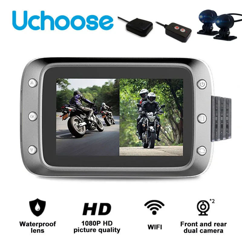 GreenYi WiFi Видеорекордер За Мотоциклет Dash Cam 1080P + 1080P Full HD Предна Камера за Задно виждане-Водоустойчива Мотоциклетът Камера, GPS Дървар Записващо устройство Кутия 5