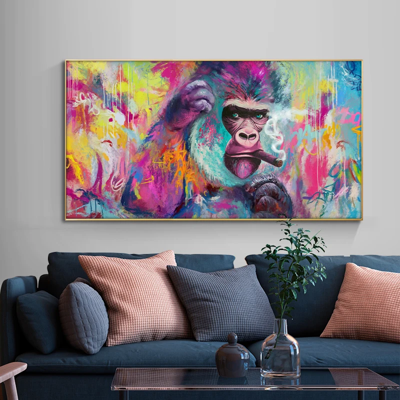 Забавен Пушачите Маймуна Орангутан Животни Графити Изкуството Платно Картина на Стената Художествени Плакати, Щампи Стенни Картини за вашия интериор Дневна 0