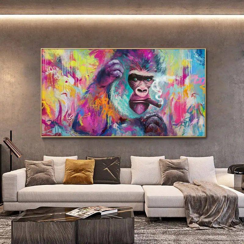 Забавен Пушачите Маймуна Орангутан Животни Графити Изкуството Платно Картина на Стената Художествени Плакати, Щампи Стенни Картини за вашия интериор Дневна 2