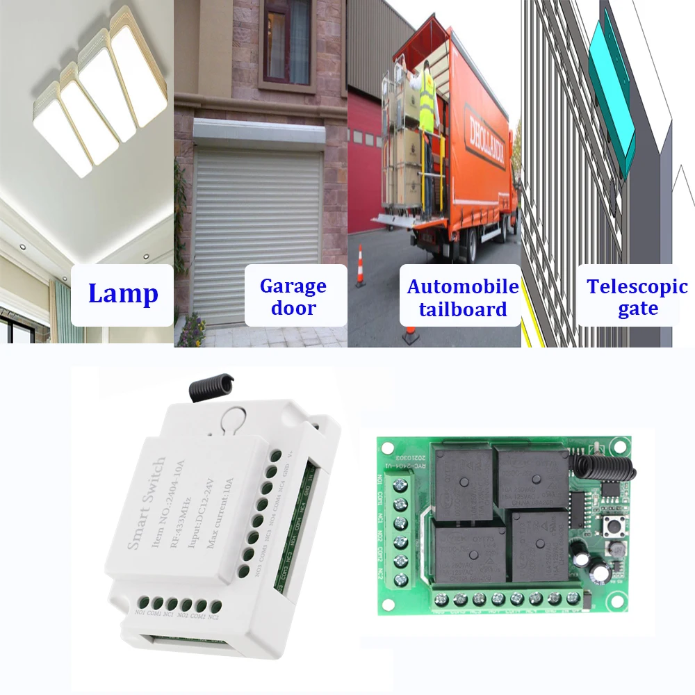 Безжично Дистанционно Управление Превключвател на 433 Mhz RF DC12V 24V с 4-канален Приемник и 4-Бутон на Предавателя за LDE Светлини Smart Switch 3