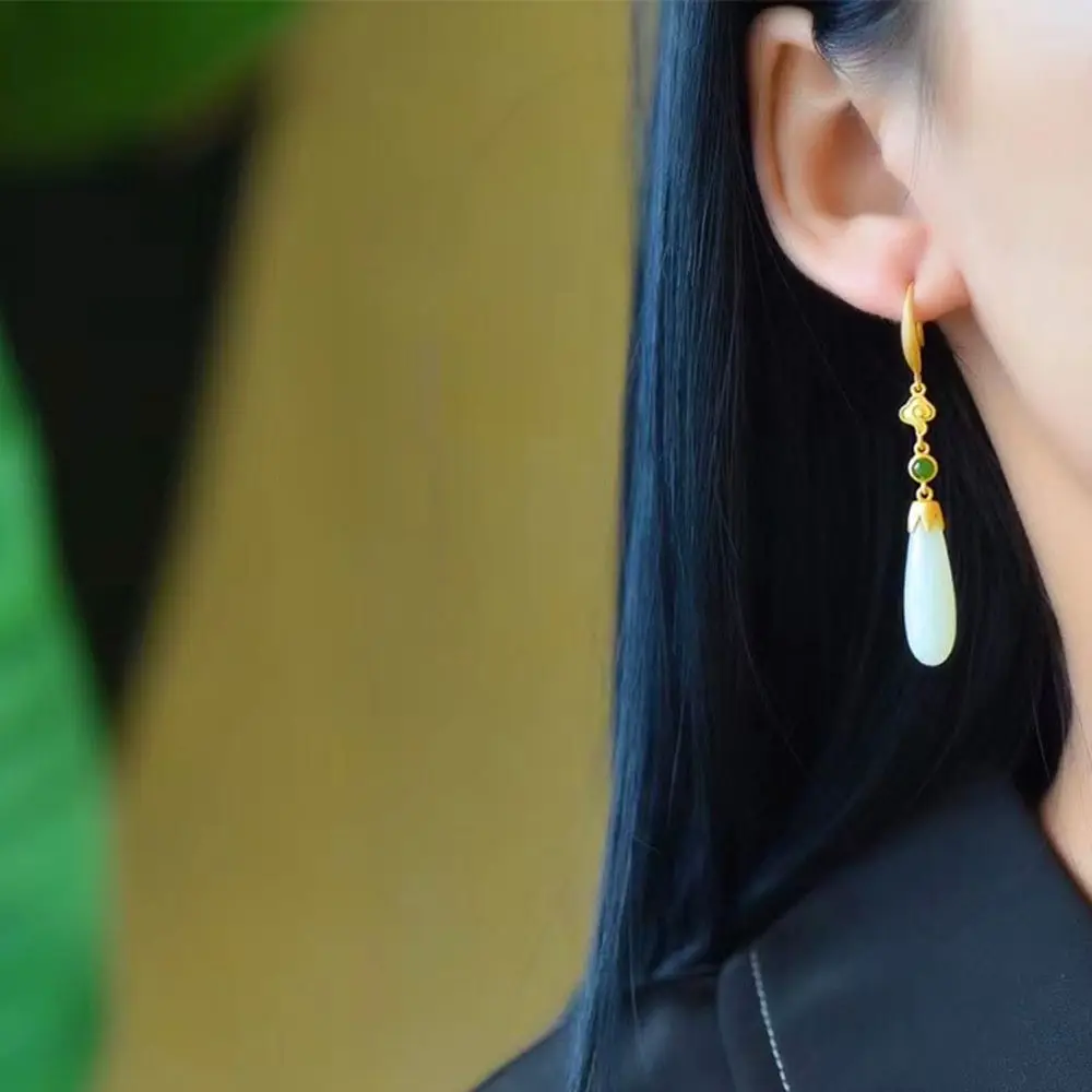 Модни Нефрит Реколта Геометрични Дамски Обеци Вечерни Бижута Капки Вода Древни Обеци В Корейски Стил 0