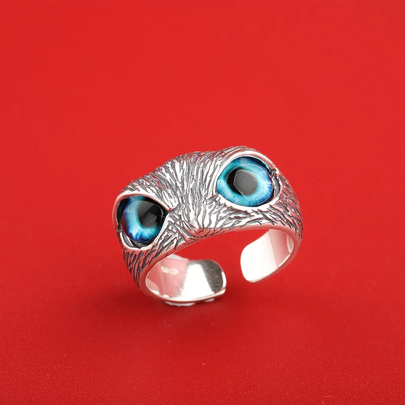 СКЪП пръстен от сребро ретро очите на дявола бухал тайское сребърен пръстен леки луксозни сребърни бижута отворен пръстен 2