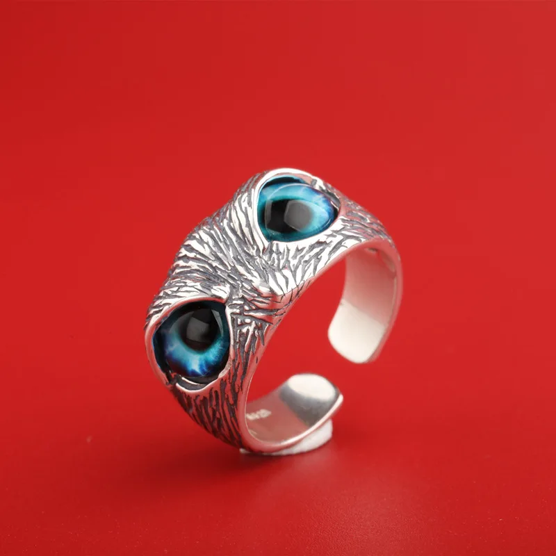 СКЪП пръстен от сребро ретро очите на дявола бухал тайское сребърен пръстен леки луксозни сребърни бижута отворен пръстен 4