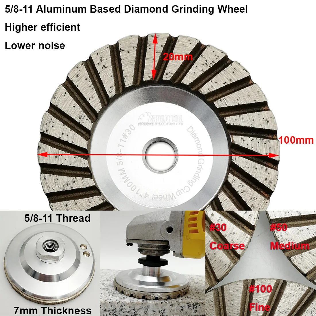 SHDIATOOL 2 елемента Диаметър 100 mm Шлайфане кръг на алуминиева основа 5/8-11 Резба 4-инчов Диамантен диск за Шлайфане е с ниско ниво на шум 3