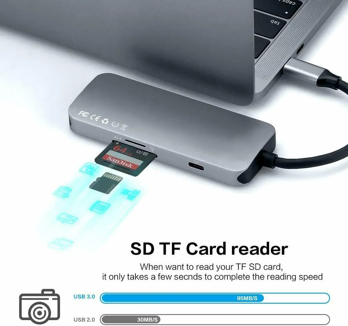 USB C Хъб 7 в 1 Алуминиева с адаптер HDMI 4K 3 Порта USB 3.0 четец на карти SD/TF Бърза доставка 4