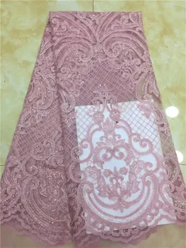 Африканска лейси плат, пайети вечерни лейси плат, коралови френска лейси плат бродерии-високо качество на 2018 сватбена дантела Небето-синьо, розово