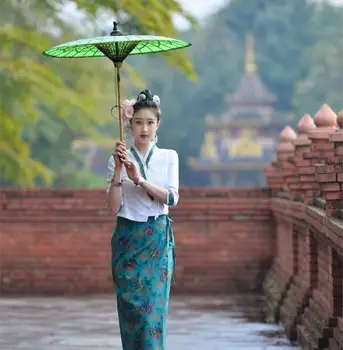 Дай Принцеса традиционно облекло женски костюм Топ + Пола проста облегающая ежедневни облекла Тайланд удобна Работна Униформи