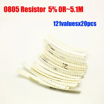 0805 SMD Резистор 5% Толеранс 121valuesx20pcs = 2420pcs Комплект резистори 0R ~ 5.1 M Асорти Комплект