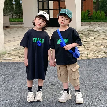 Корея, модни Детски Дрехи, е един и същ облекло за брат и Сестра, Тениски за по-малките Момчета, дрехи За малките момичета, Дълги Тениски, Детски Топ