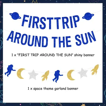 SURSURPIRSE Първото Пътешествие Около Слънцето на 1-ви Рожден Ден Украси Банер Луната на Планетата Хартиен Банер Космическа Парти Декор