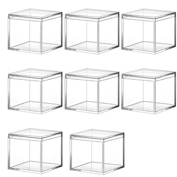 8 Парчета Прозрачна Акрилна Пластмаса, Квадратна Кутия за бижута Мини Кутия За Съхранение с Капак Мини-Квадратен Контейнер 120 мл