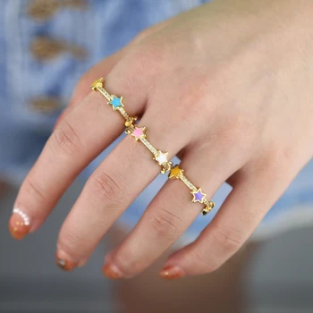виолетово-синя звезда емайлирани пръстени за жени златист цвят Диамантен годежен пръстен модни подаръци пръстени, бижута безплатна доставка