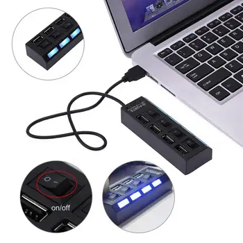 4-портов адаптер за захранване, USB 2.0 с индивидуални светодиодни ключове захранване Няколко разширители на данните, приложими към USB-накопителям за КОМПЮТРИ и лаптопи