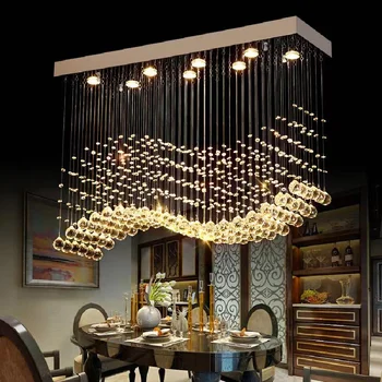 Модерна Правоъгълна led полилей прозрачен кристален полилей бар кафе ресторант офис покрита лампа