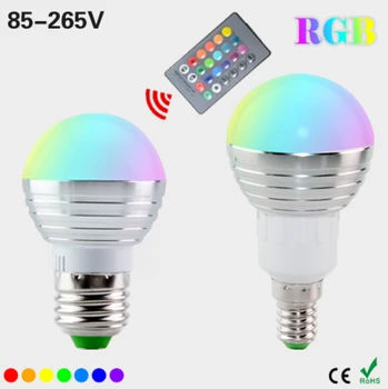 Най-ниската цена E27 E14 GU10 LED RGB Лампа AC110V 220 В 5 W LED RGB Осветление RGB осветление + IR Дистанционно Управление с 16 цвята