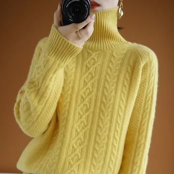 Есенно-зимния вълнен пуловер с висока воротом, женски кратък пуловер с подплата, без вълна обрат-вязаный основен пуловер в лениво стил