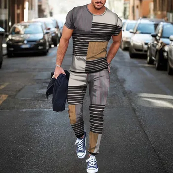 Модерен хип-хоп и модерен мъжки панталони от две части, Нов Продукт, Панталони с 3D дигитален печат -Брючный костюм с къси ръкави