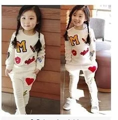 Детски дрехи за момичета корейската версия на детски костюм с кръгло деколте и дълъг ръкав, пуловер от две части k1