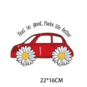 Мода Слънчоглед малък автомобил Карикатура завод Цветя Шаблон термотрансферная тениска САМ Апликация за дрехи Печатни ленти