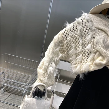 Crochet Блузи За Жени Свободни, С Кръгло Деколте И Дълъг Ръкав В Стил Мозайка От Изкуствена Кожа С Пискюли Обикновен Дамски Пуловери Есен 2022