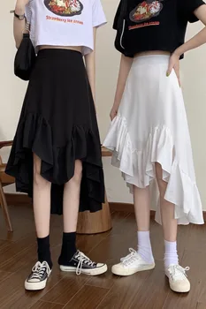 Дълги поли за жени 2021, нов корейски стил, висока талия, за отслабване, със средна дължина, нерегулярная пола с риба опашка, плиссированная пола