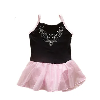 рокля за художествената гимнастика, черен бански костюм, розова шифоновая пола за момичета, денс фитнес бански с пайети