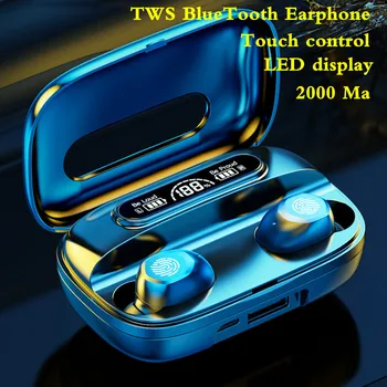 TWS Bluetooth Слушалки, Музикални Слушалки Led дисплей захранване Сензорно управление Спортни водоустойчиви слушалки, Зарядно Устройство 2000 mah