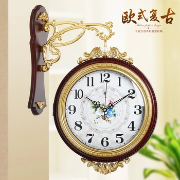 Европейските Луксозни Двойни Стенни Часовници Ретро Хол Изтъркан Шик Творчески Големи Стенни Часовници Начало Декор Horloge Murale Reloj Подарък