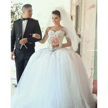 Новият Пристигането на Принцеса Ливан Сватбени Рокли 2016 Vestido De Новия С Открити Рамене Бална Рокля с Дълъг Ръкав Пищни Арабски Сватба