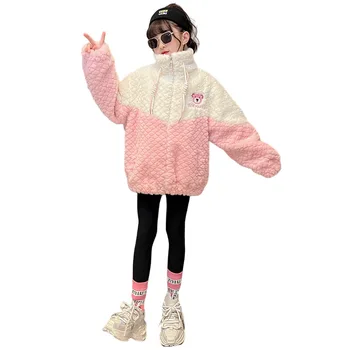 2022 Ново Зимно палто за момичета с Окачване под формата на Мечка, плюс флисовое Палто, детски зимни връхни Дрехи, Утолщенное топло модно палто