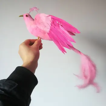 големи 50x40 см, розови пера на птицата Феникс е труден модел, пяна и пера, расправляющая криле на птица, украса за дома градина, детска играчка за подарък b0996