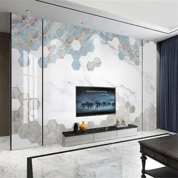 Milofi потребителски големи тапети стенопис скандинавски светлина луксозен шестоъгълник геометричен мрамор модел джаз бял ТЕЛЕВИЗИЯ фон на стената