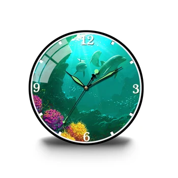 Подводен Коралов Свят на Делфините Акрилни Стенни Часовници Не Тикающие за Момичета Момче Спалня Баня и Кухня с Всекидневна Офис