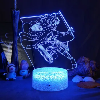 LED Levi Акерман 3D Акрилни Манга Лампа Атака на Титаните Фигурка лека нощ Интериор за Спални и Детски Подарък USB Нощни Аниме лека нощ