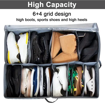 Чанта за съхранение на организатор за обувки под леглото - подходящ за 8 големи или 12 големите двойки, контейнер за обувки шкаф под леглото с прозорец, 2 бр.